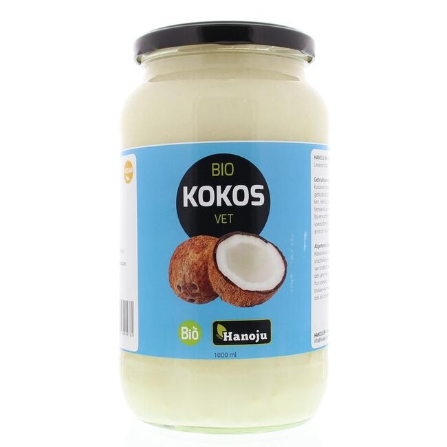 Hanoju Kokosolie geurloos glasfles bio 1 Liter