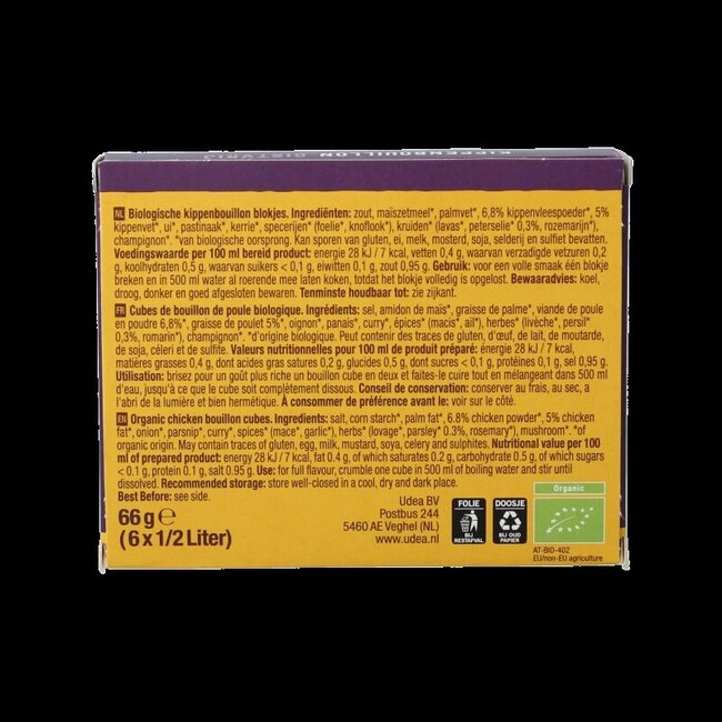 Your Organic Nature Bouillon de poulet en cubes clair sans levure bio 6 pièces