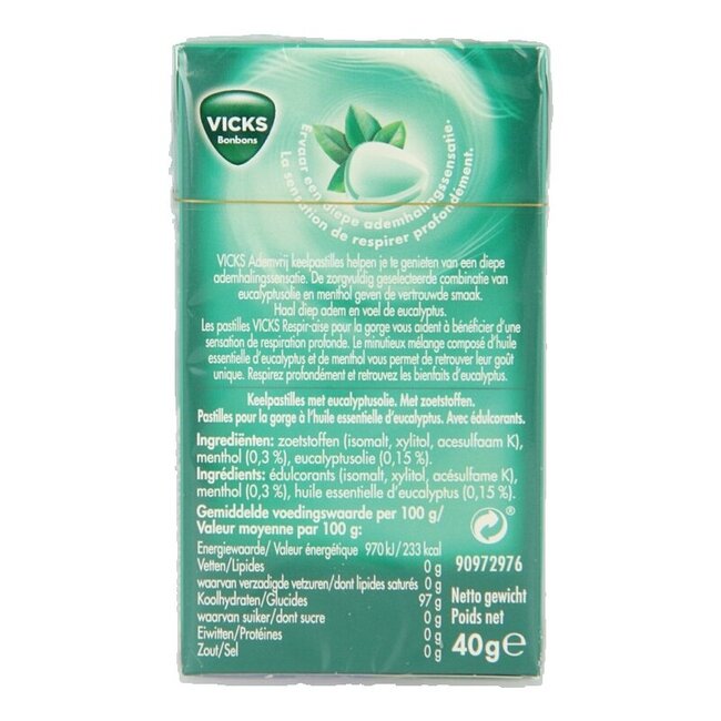 Vicks Ademvrij eucalyptus suikervrij 40 Gram