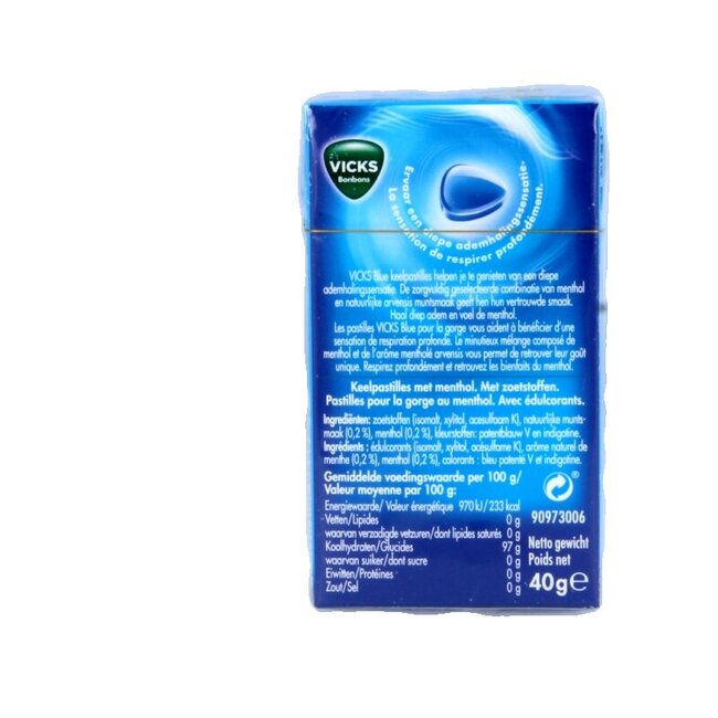 Vicks Blue menthol suikervrij box 40 Gram