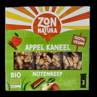 Zonnatura Zonnatura Noten appel kaneel reep 25 gram bio 3 Stuks