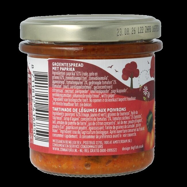 Zonnatura Tartinade de légumes poivron bio 135 g