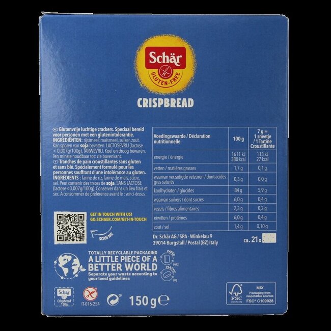 Schar Crispbread glutenvrij 150 Gram