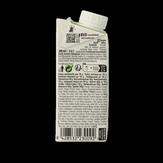 Ecomil Lait de coco cuisine bio 200 ml