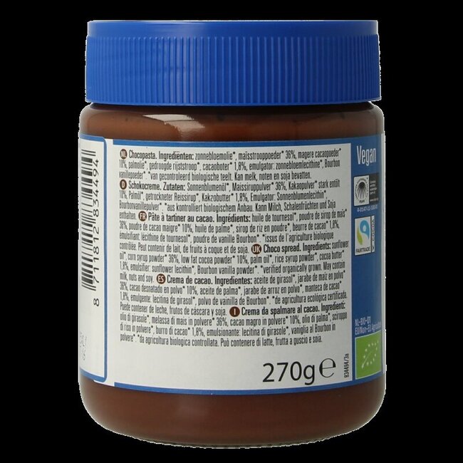 De Rit Chocoreale pâte à tartiner au chocolat au sirop de maïs bio 270 g