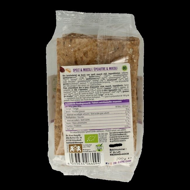 Dr. Karg's Spelt met muesli bio 200 Gram
