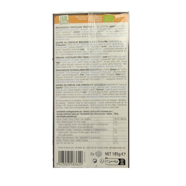 Biscovit Chocolade wafel bio 185 Gram