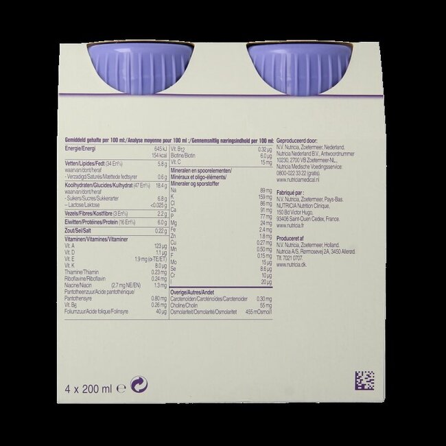 Nutridrink Multi fibre aardbei 200ml 4 Stuks