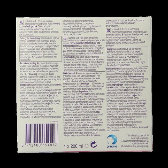 Nutridrink Multi Fibre Fraise 200 ml 4 unités