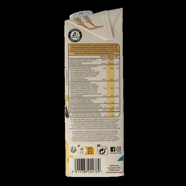 Boisson au riz vanille bio Lima 1 litre