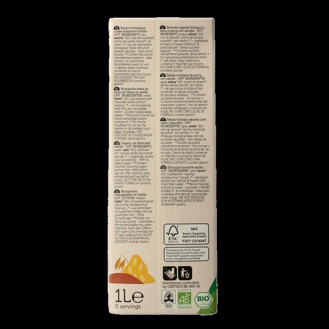 Boisson à l'avoine vanille bio Lima 1 litre