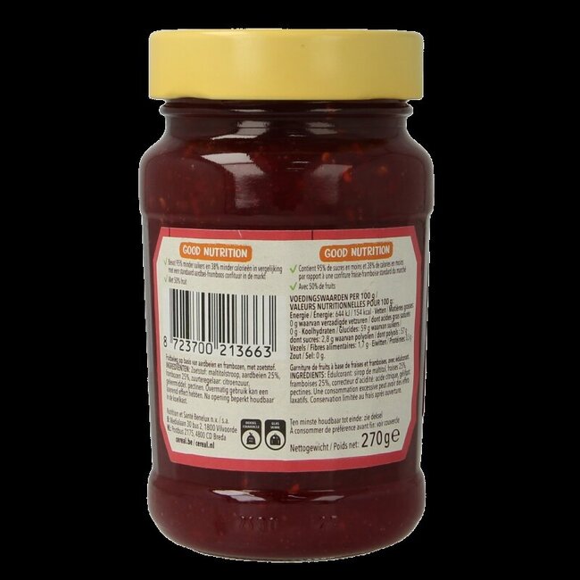 Cereal Fruit aardbei framboos suikervrij 270 Gram