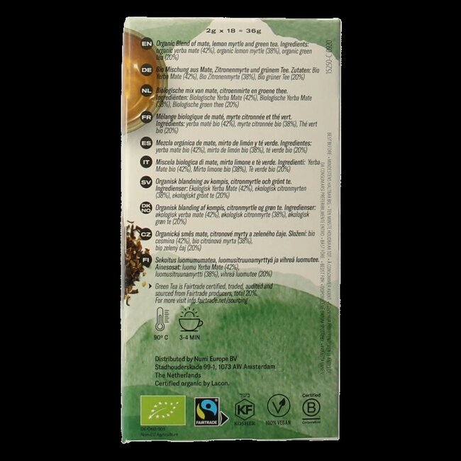 Numi Green tea mate lemon bio 18 Zakjes