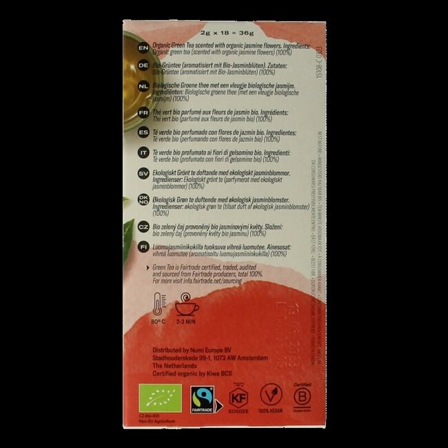 Numi Jasmine green bio 18 Zakjes