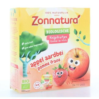 Zonnatura Zonnatura Knijpfruit appel/aardbei bio 4 Stuks