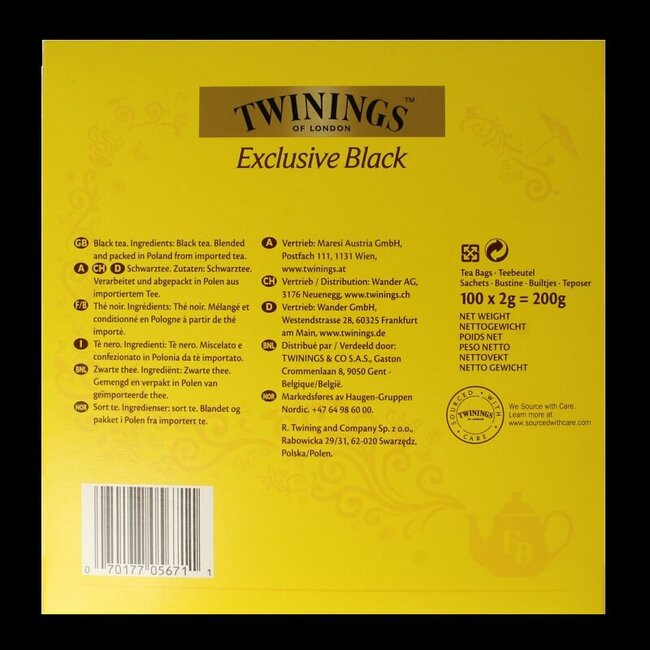 Twinings Exclusive black tea envelop 100 Zakjes