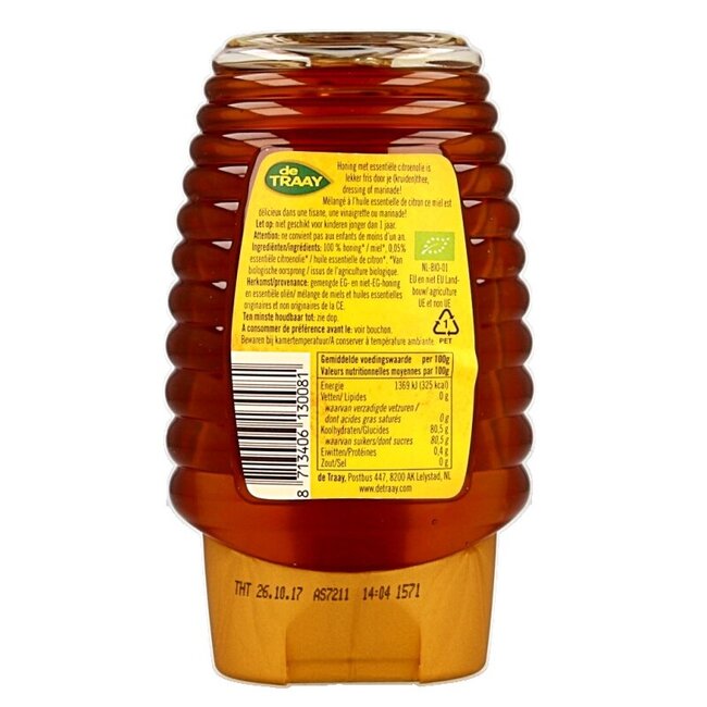 Traay Miel de fleurs au citron flacon souple bio 365 Grammes