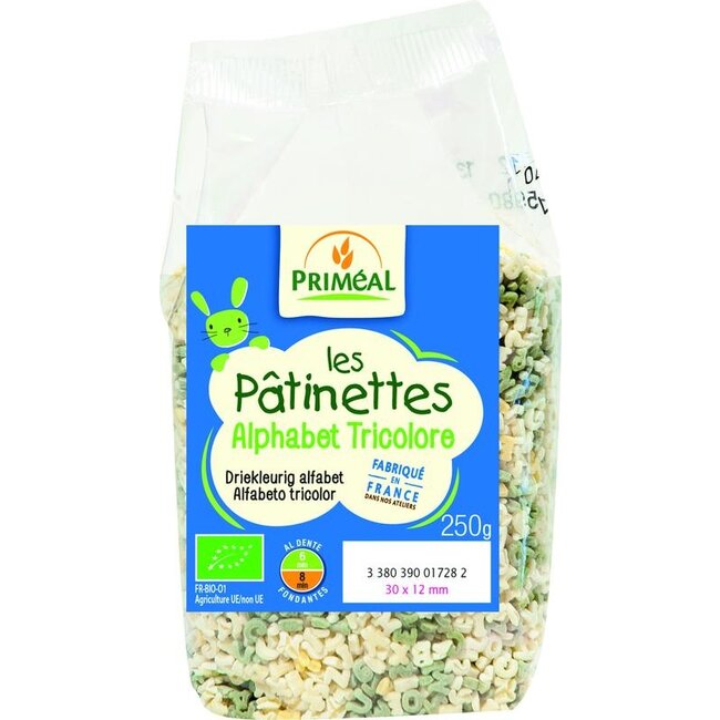 Primeal Pasta driekleurig alfabet bio 250 Gram
