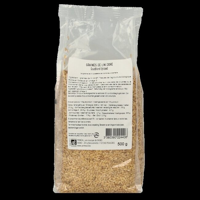 Primeal Lijnzaad goudblond bio 500 Gram