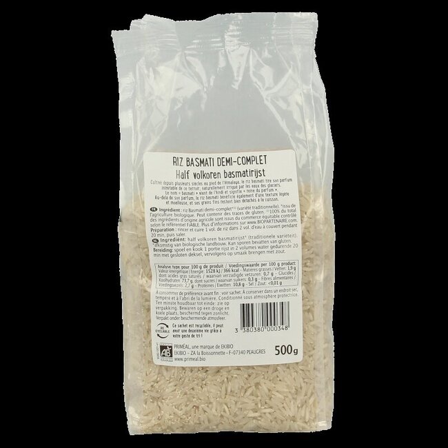 Primeal Halfvolkoren basmati rijst bio 500 Gram
