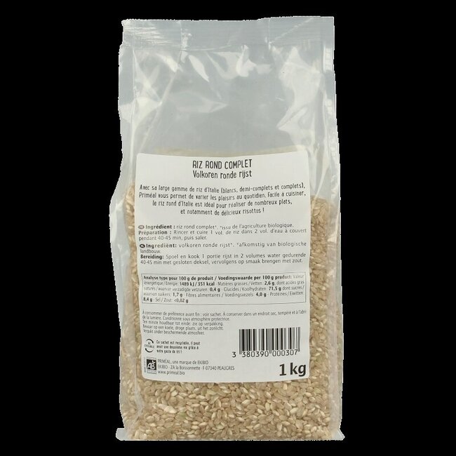 Primeal Riz rond complet d'Italie bio 1 kg