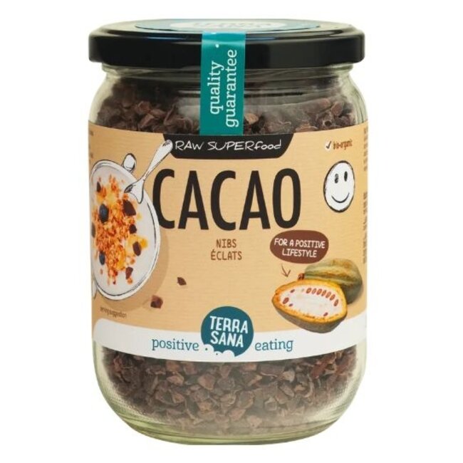 Raw cacao nibs in glas bio 230 Gram