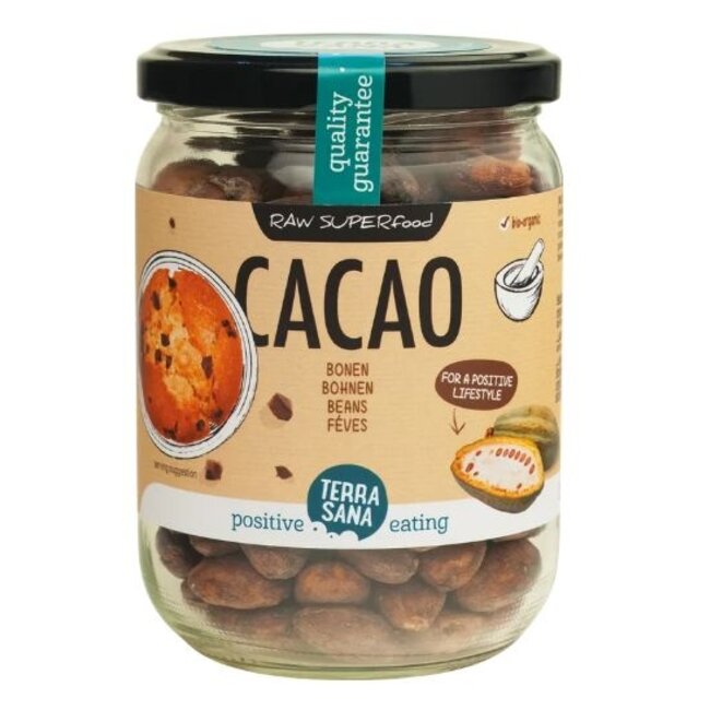 TerraSana Raw cacao bonen in glas bio 250 Gram