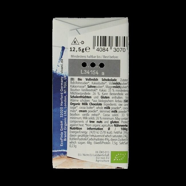 Vivani Chocolade minibars melk bio 12.5 Gram