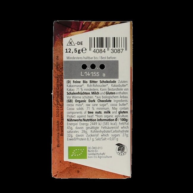 Vivani Chocolade minibars puur 71% bio 12.5 Gram