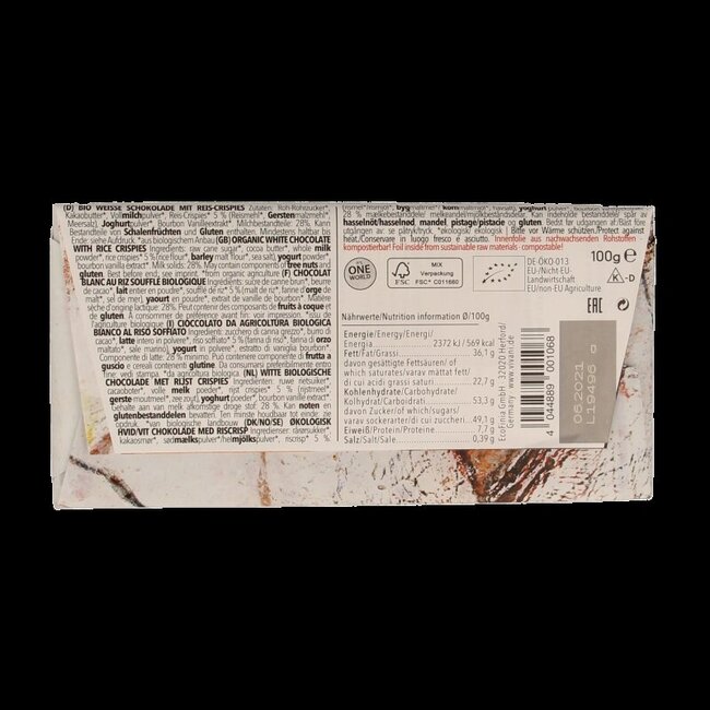 Vivani Chocolade wit met rice crispies bio 100 Gram