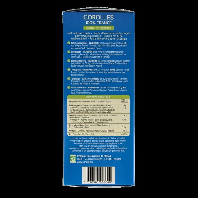 Pâtes Corolle demi-complètes bio Primeal 400 g