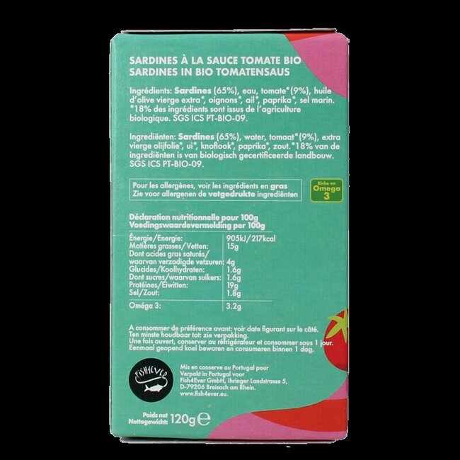 Fish 4 Ever Sardines à la sauce tomate 120 Grammes