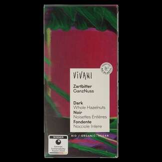 Vivani Chocolade puur met hele hazelnoten bio 100 Gram
