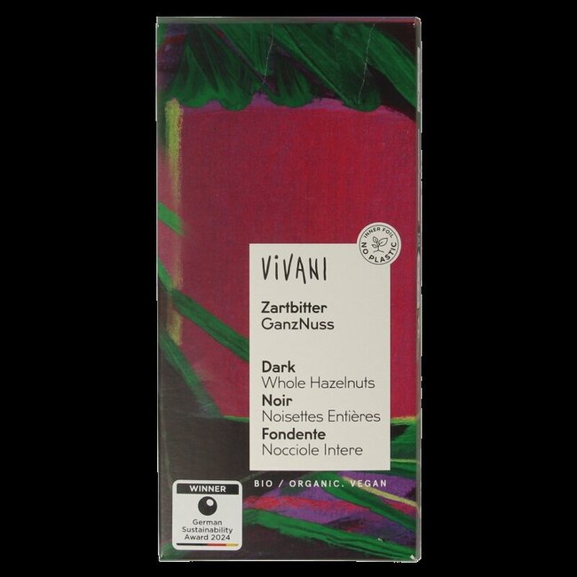 Chocolade puur met hele hazelnoten bio 100 Gram