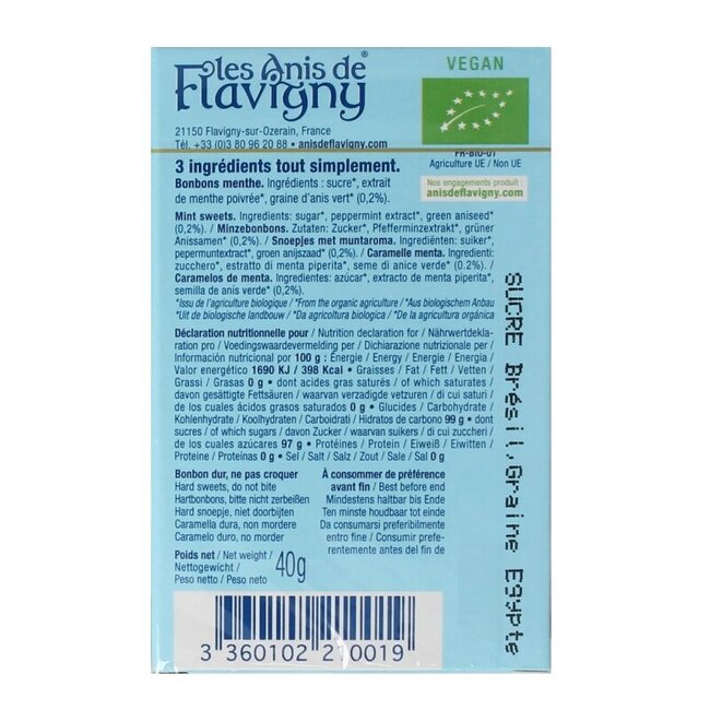 Anis de Flavigny Anijspastilles mint bio 40 Gram