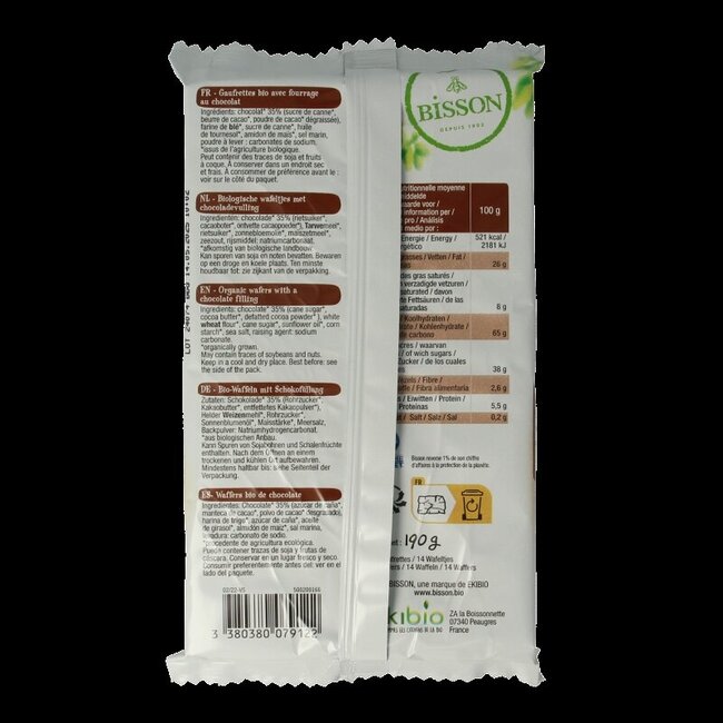 Bisson Chocolade wafels gaufrettes bio 190 Gram