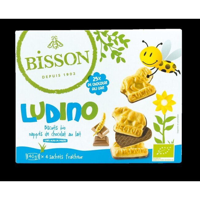 Bisson Ludino koekjes met melkchocolade 4 zakjes bio 160 Gram