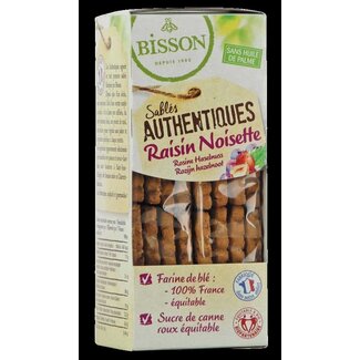 Bisson Bisson Authentieke zandkoekjes met hazelnoot/rozijnen bio 175 Gram