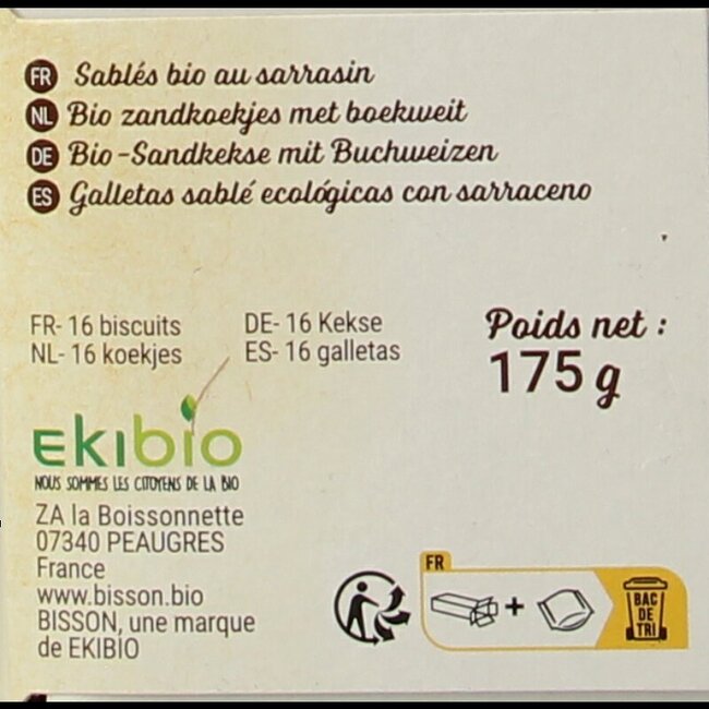 Bisson Zandkoekjes boekweit authentiek bio 175 Gram