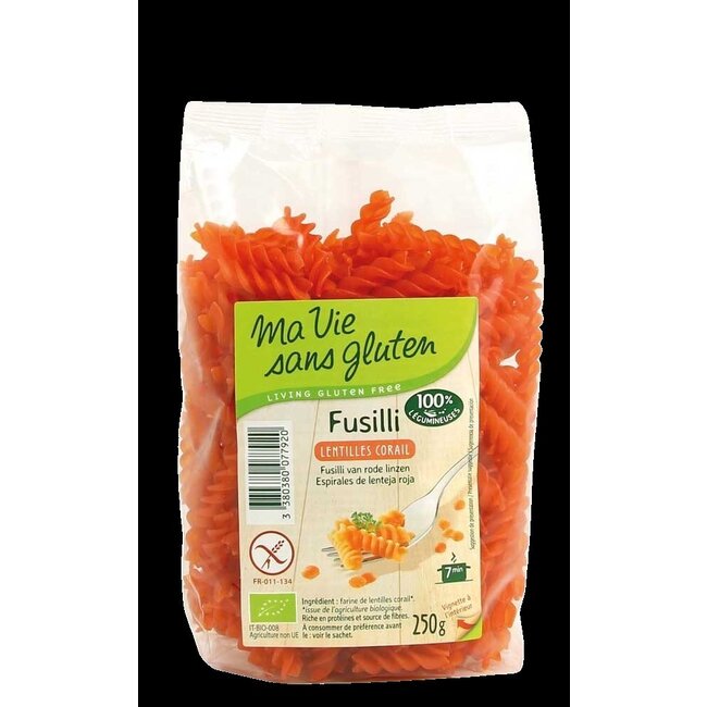 Fusilli van rode linzen glutenvrij bio 250 Gram