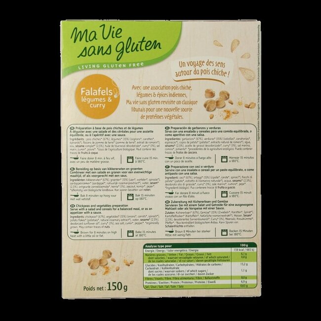 Ma Vie Sans Falafels aux légumes et curry sans gluten bio 150 g