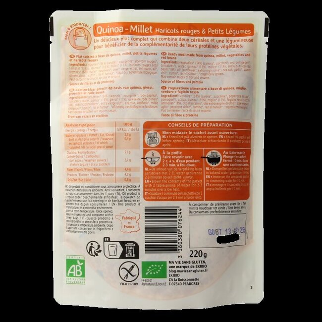 Ma Vie Sans Quinoa millet, haricots rouges et légumes sans gluten bio 220 g