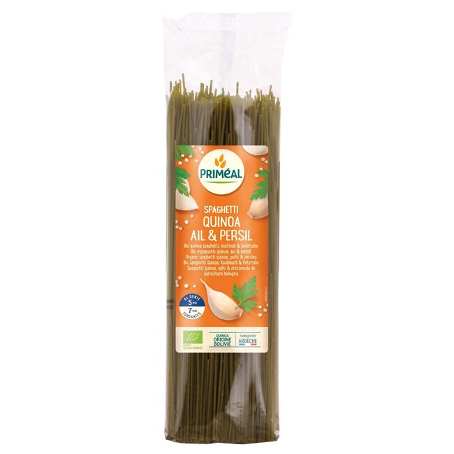 Primeal Spaghetti tarwe quinoa knoflook peterselie bio 500 Gram