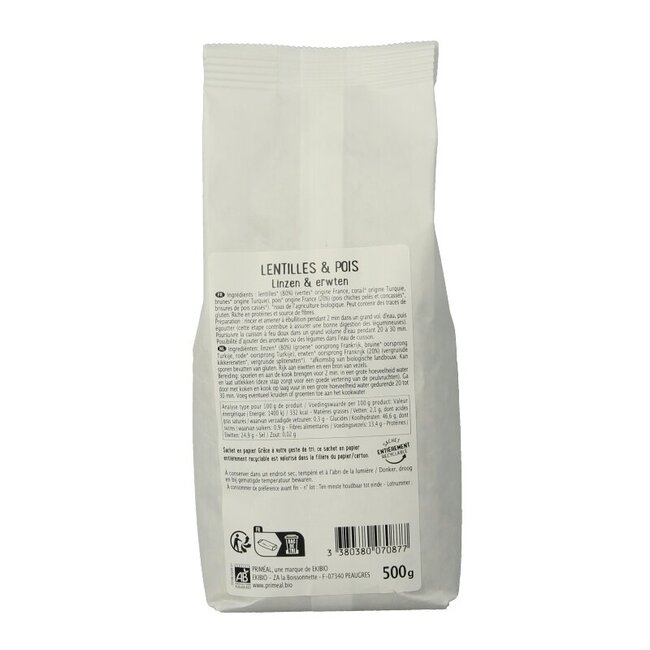 Priméal Mélange de lentilles et pois chiches bio 500 g
