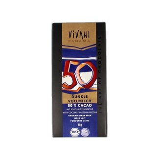 Vivani Chocolade melk donker 50% Panama bio 80 Gram