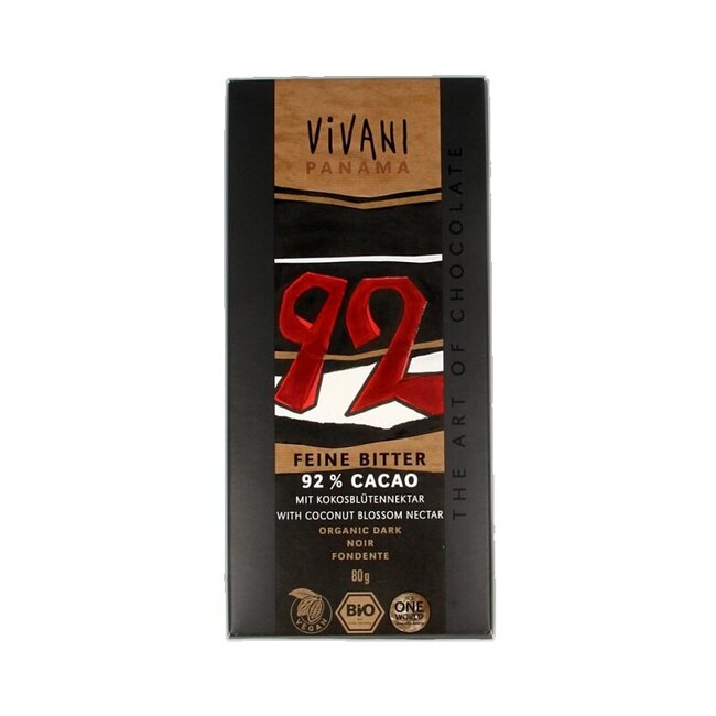 Chocolade puur delicaat 92% Panama bio 80 Gram