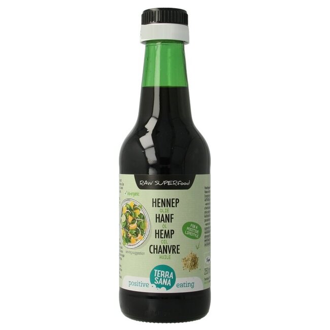 Raw hennep olie koudgeperst in glas bio 250 Milliliter