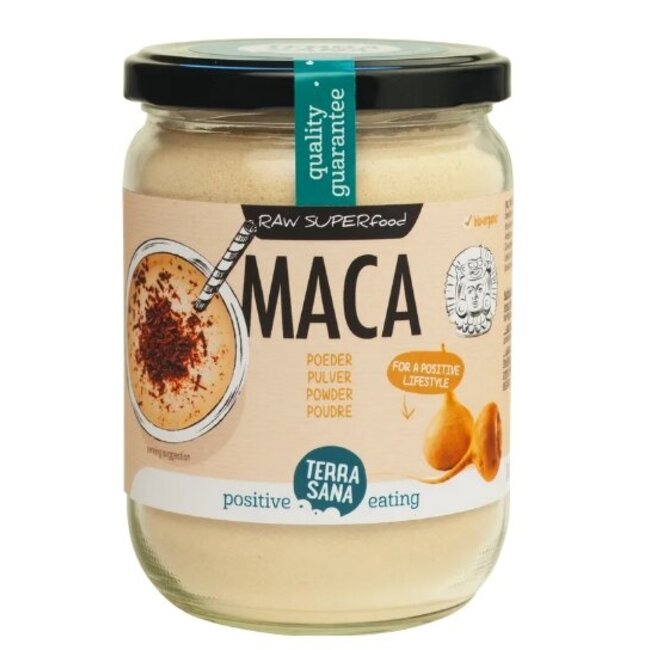 Raw maca high energy poeder in glas bio 300 Gram