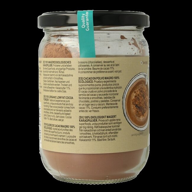 TerraSana Poudre de cacao cru antioxydante bio en pot de verre 160 g