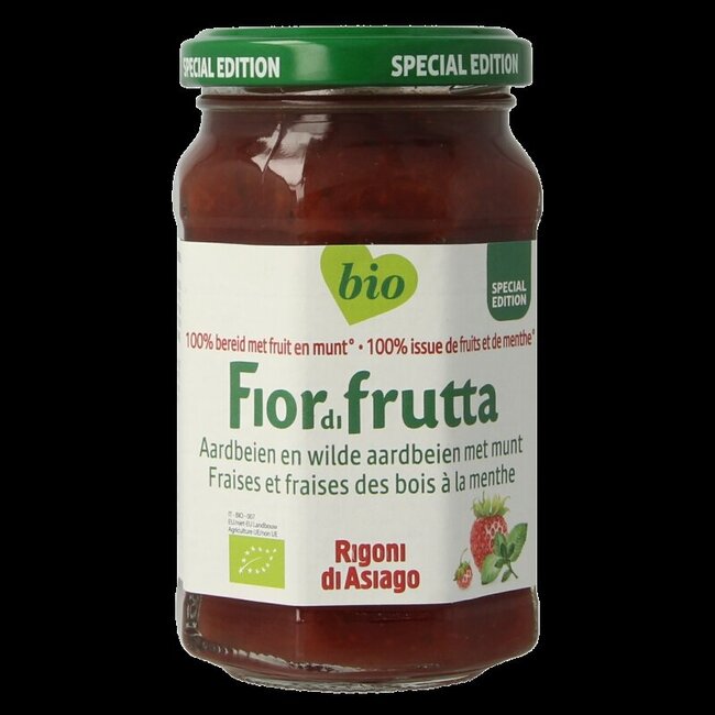 Aardbeien en wilde aardbeien met munt jam bio 250 Gram